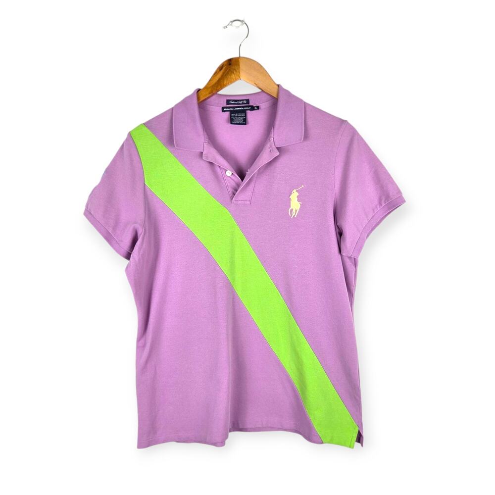 Ralph Lauren Golf‎ Purple Green Stripe Tailored Golf Fit Polo Size XL Equestrian